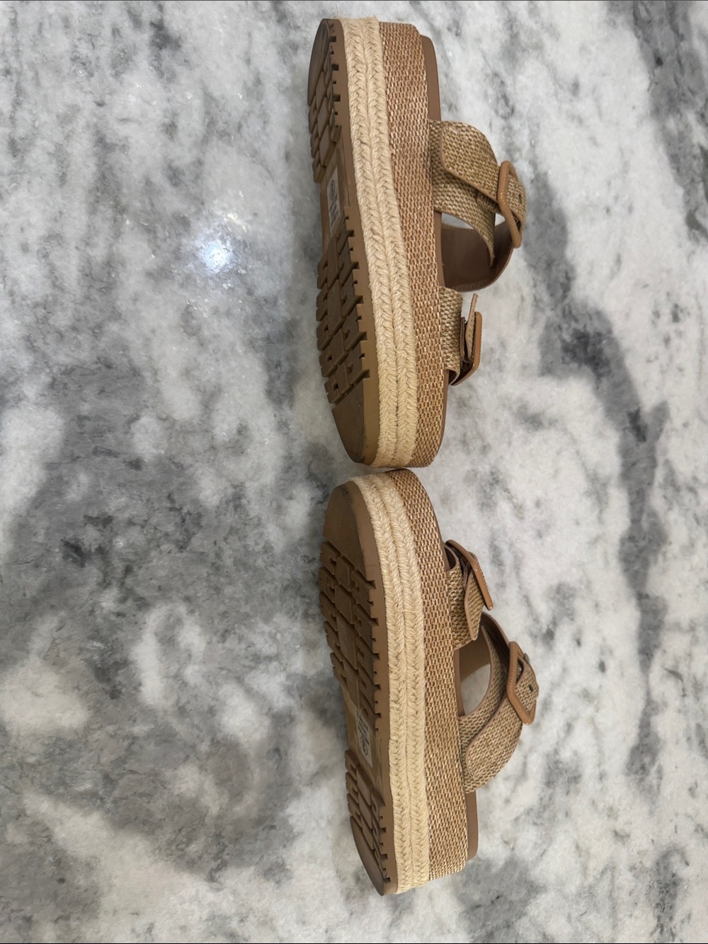 Soda Women’s Tan Woven Double-Buckle Slide Sandals - Picture 2 of 4